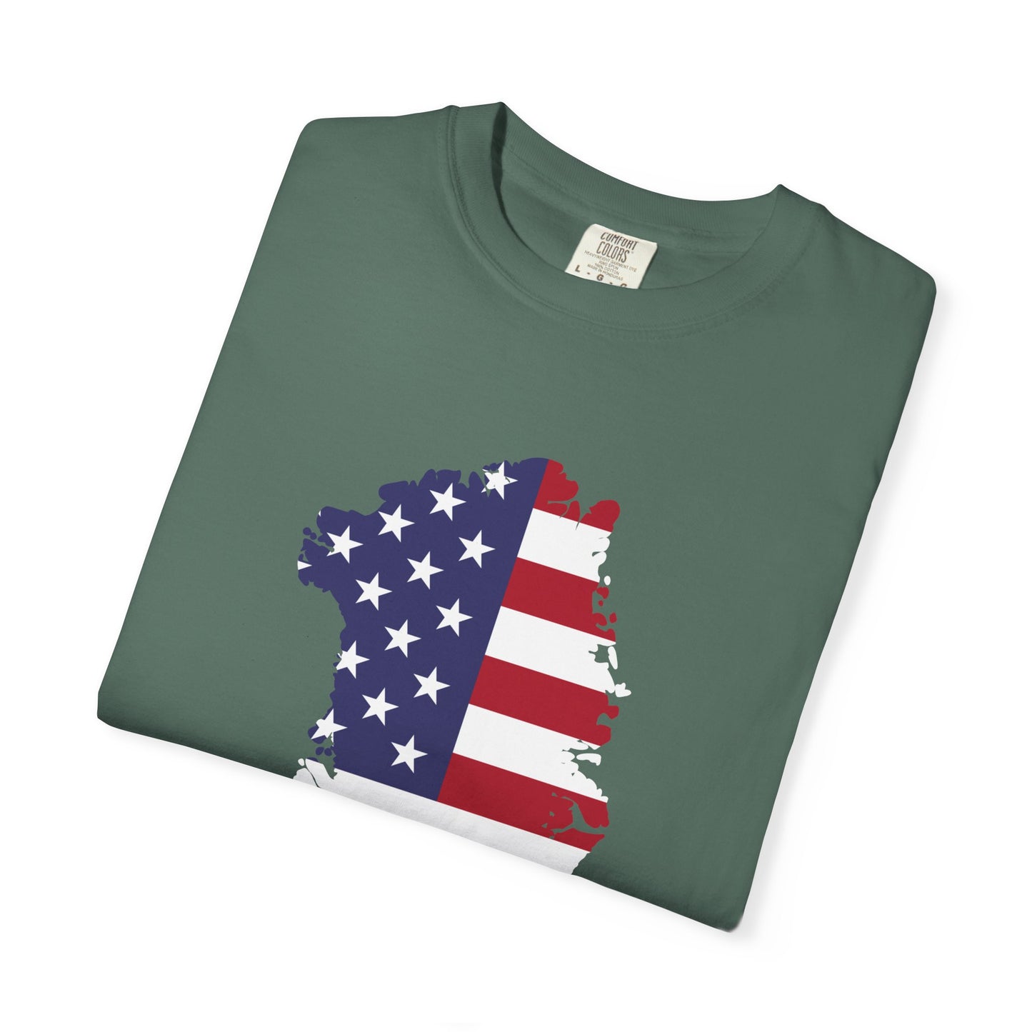 USA Greenland Flag Map T-Shirt — Distressed American Flag Silhouette Tee