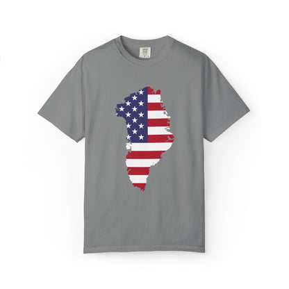 USA Greenland Flag Map T-Shirt — Distressed American Flag Silhouette Tee