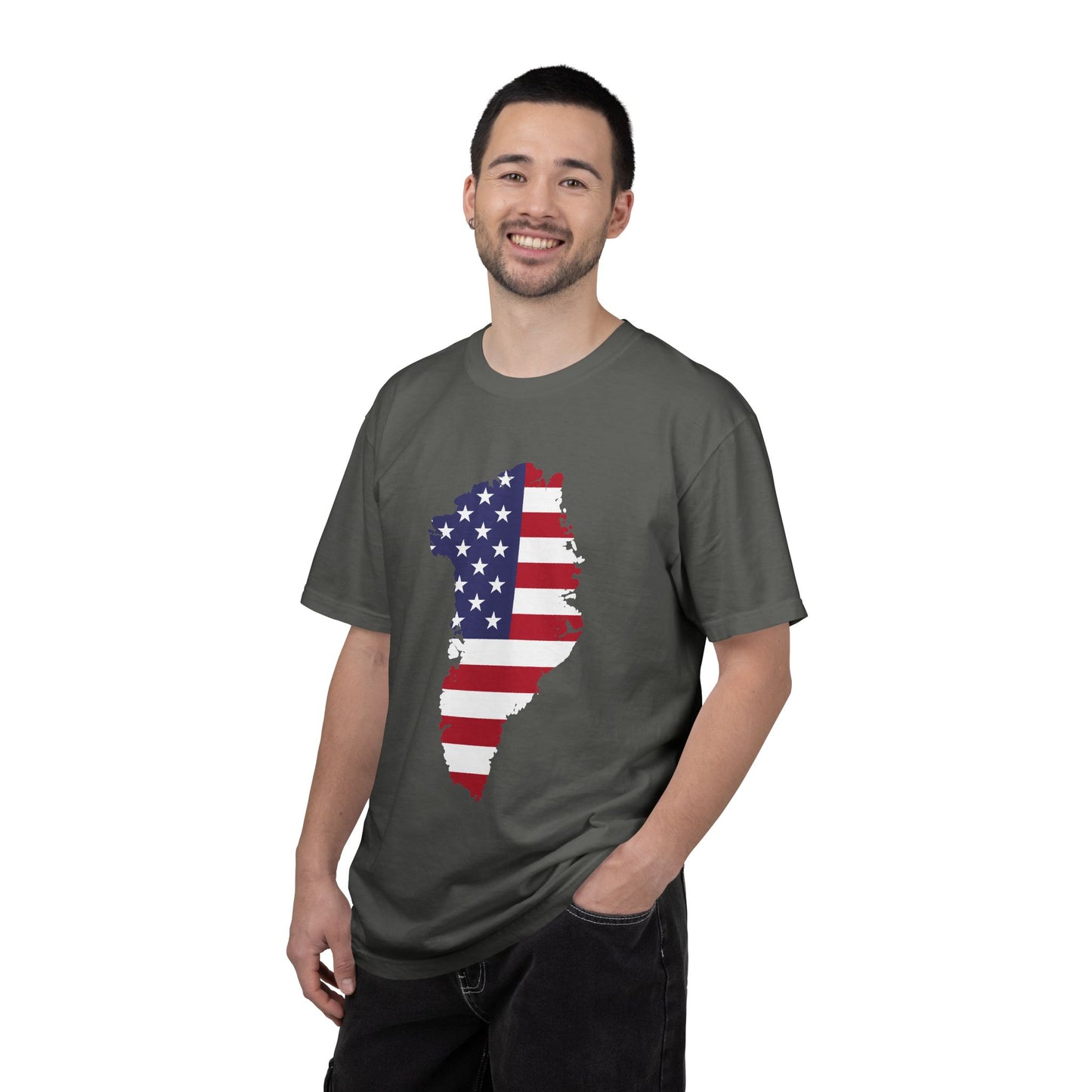 USA Greenland Flag Map T-Shirt — Distressed American Flag Silhouette Tee