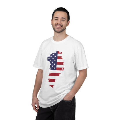 USA Greenland Flag Map T-Shirt — Distressed American Flag Silhouette Tee