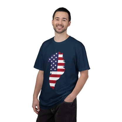 USA Greenland Flag Map T-Shirt — Distressed American Flag Silhouette Tee