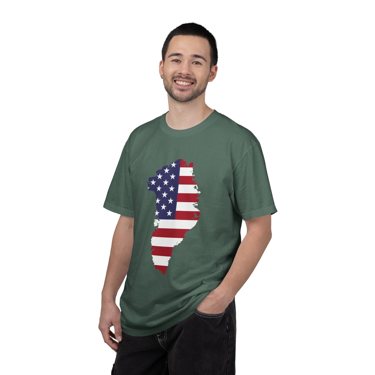 USA Greenland Flag Map T-Shirt — Distressed American Flag Silhouette Tee