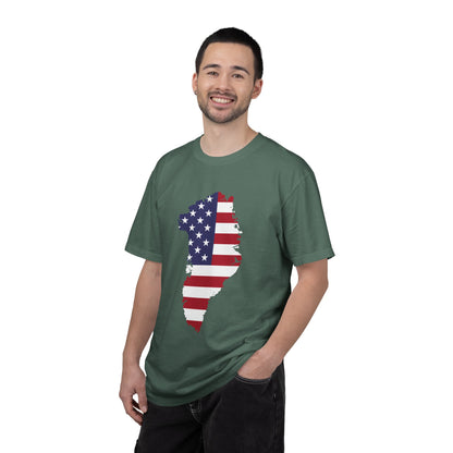 USA Greenland Flag Map T-Shirt — Distressed American Flag Silhouette Tee