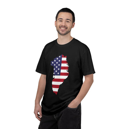 USA Greenland Flag Map T-Shirt — Distressed American Flag Silhouette Tee