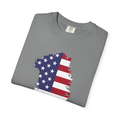 USA Greenland Flag Map T-Shirt — Distressed American Flag Silhouette Tee