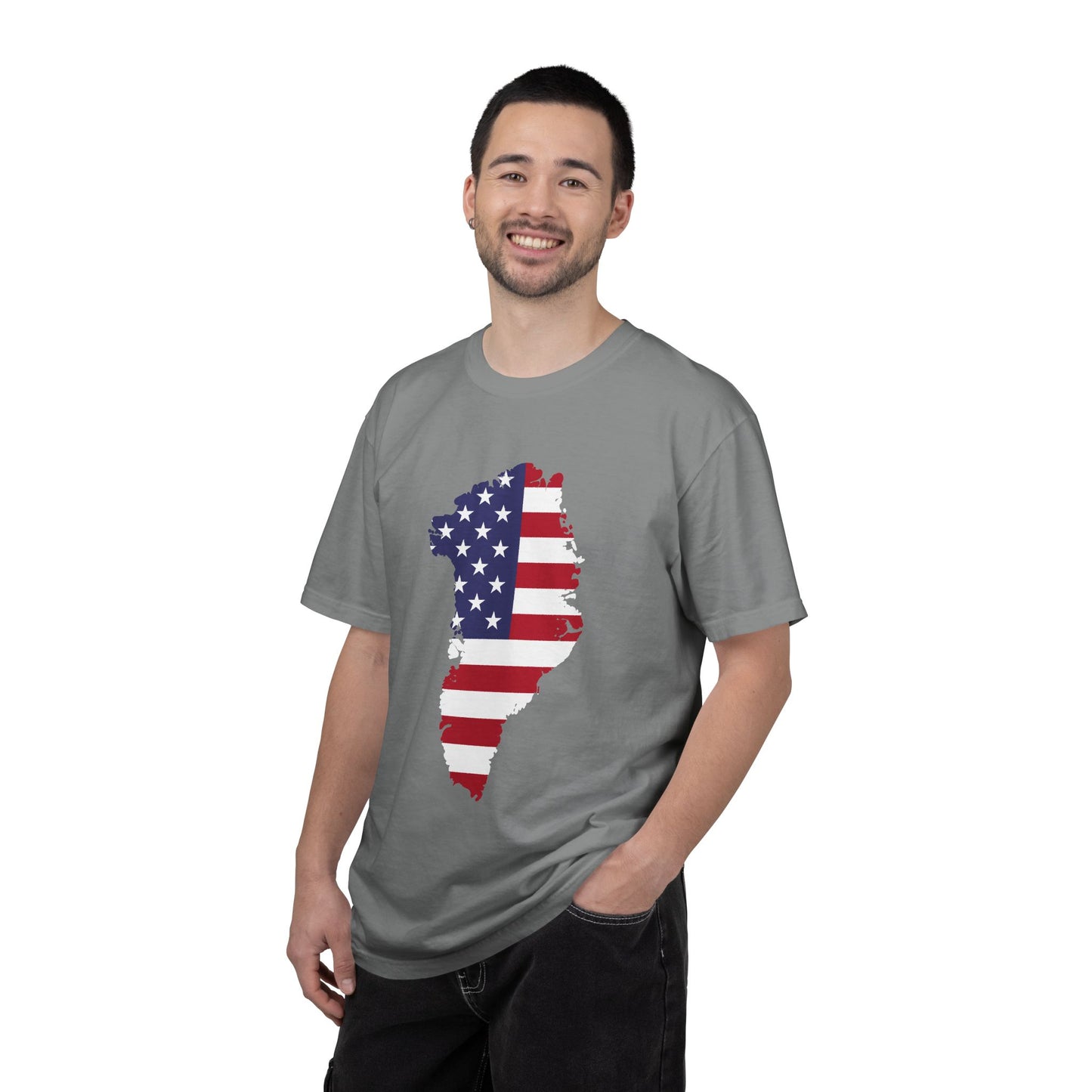 USA Greenland Flag Map T-Shirt — Distressed American Flag Silhouette Tee