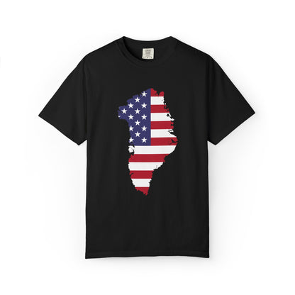USA Greenland Flag Map T-Shirt — Distressed American Flag Silhouette Tee