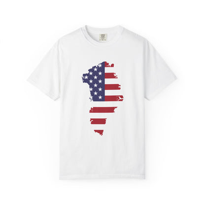 USA Greenland Flag Map T-Shirt — Distressed American Flag Silhouette Tee