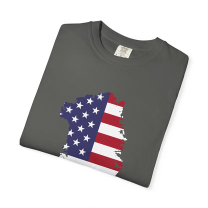 USA Greenland Flag Map T-Shirt — Distressed American Flag Silhouette Tee